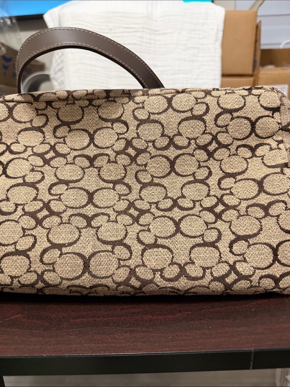Disney Brown Canvas Tote with Signature Pattern and Leather Straps - Picture 5 of 5